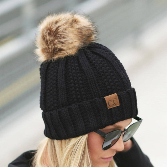 CC Bold Faux Fur Accented Beanie