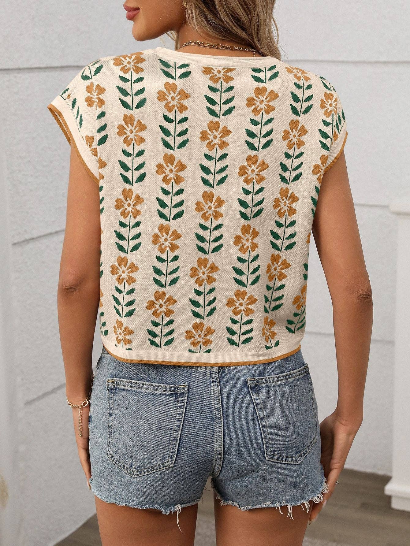 Vintage Floral Knit Crop Top