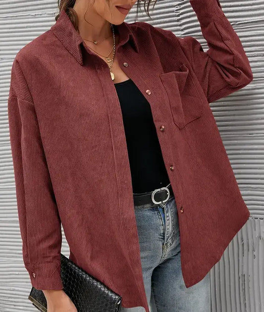 Women's Solid Color Loose Casual Corduroy Shirt
