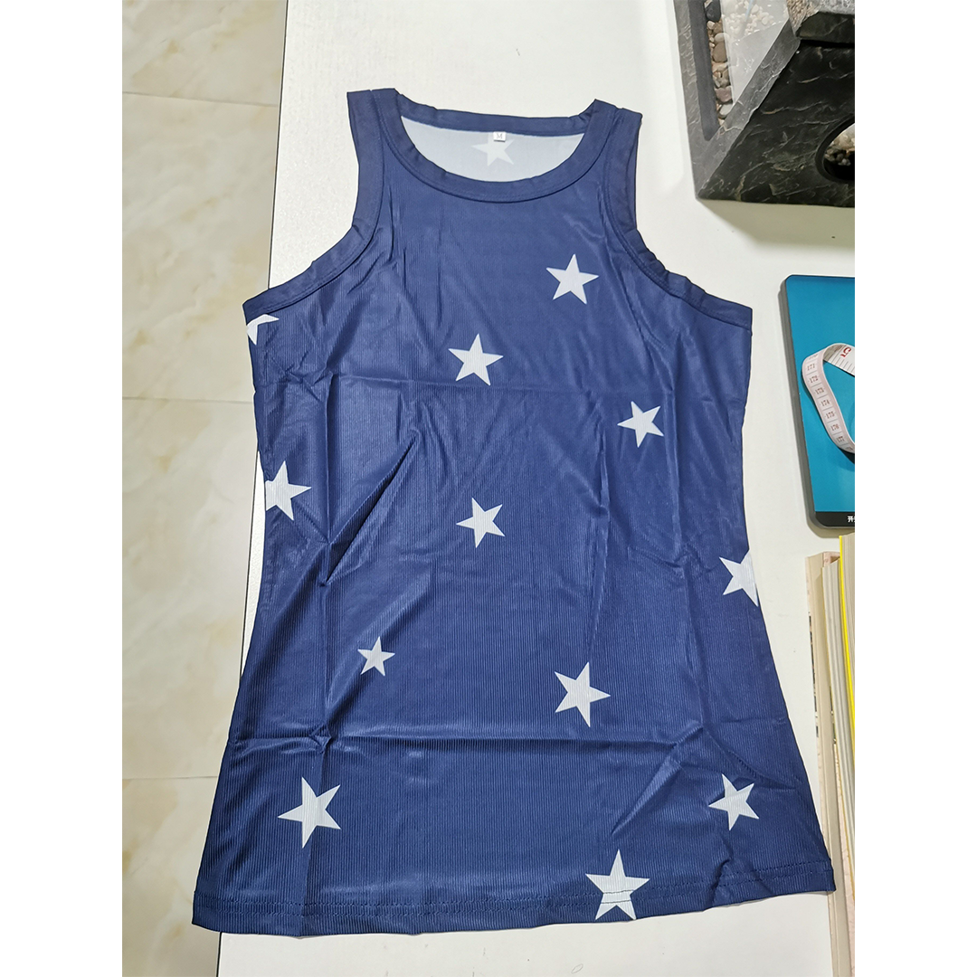 Ribbed Star Print Sleeveless Slim Fit Sport Tank Top