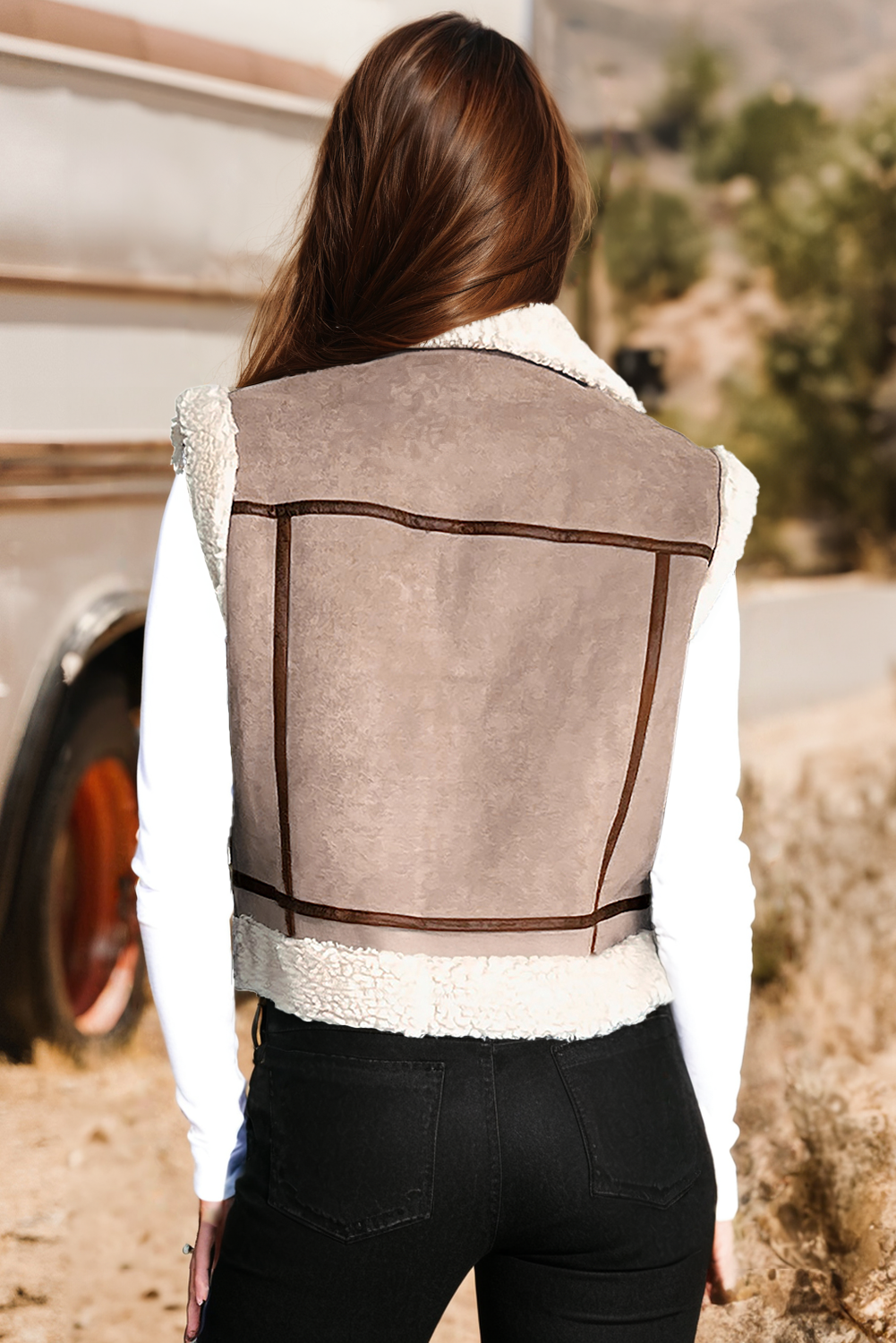 Sherpa Lined Faux Suede Lapel Collar Vest