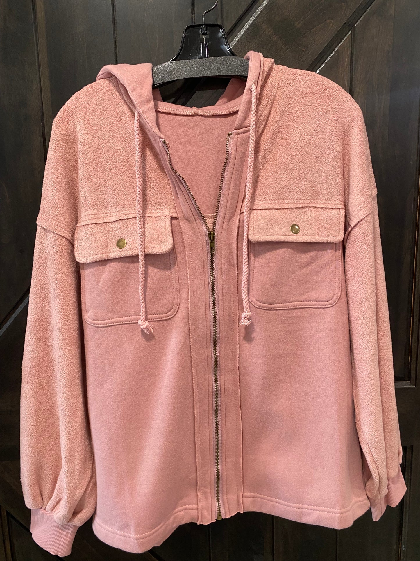 Pocket Drawstring Hood Zip Up Jacket