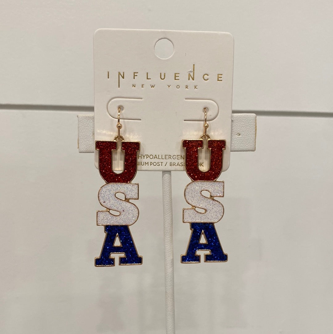 "USA" Enamel Hook Earrings