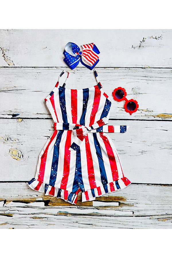 Red, white, & blue patriotic satin girls romper