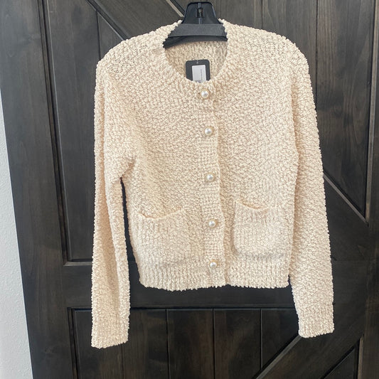 Textured Mid-Cardigan with Pearl Buttons