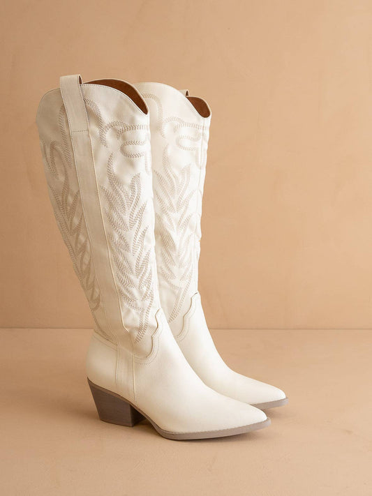 The Samara White | Embroidered Western Tall Boot