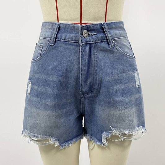 High Waist Ripped Distressed Denim Shorts