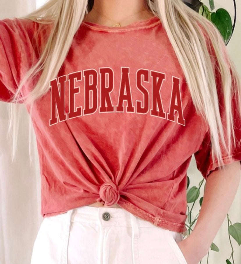 Nebraska Puff Mineral Graphic Long Crop Tee