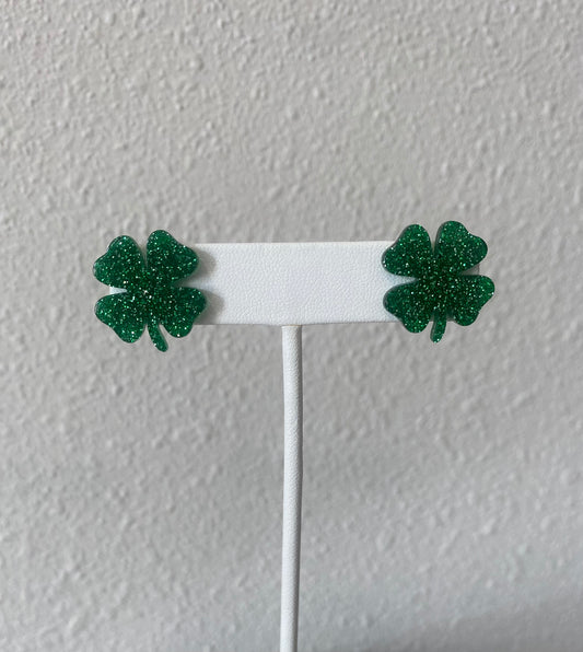 Shamrock Glitter Green Stud Earrings