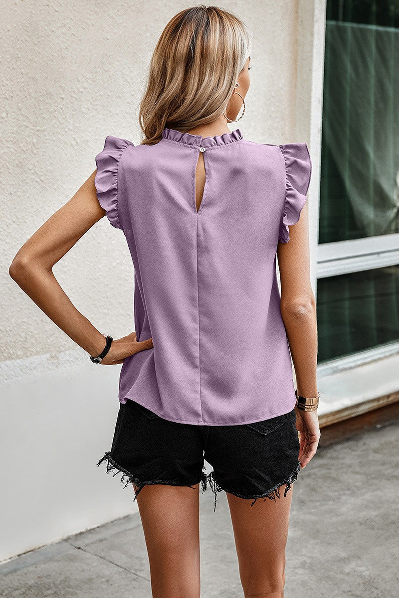Solid Ruched Butterfly Sleeve Top