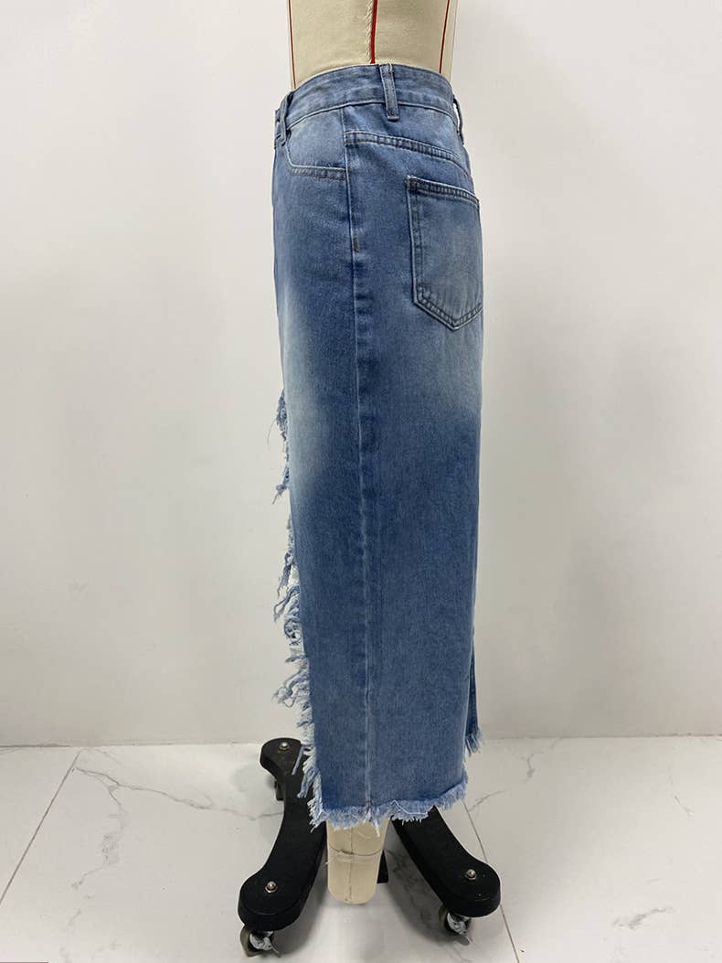 HIGH WAIST IRREGULAR TO MAKE OLD WASHED SKIRT