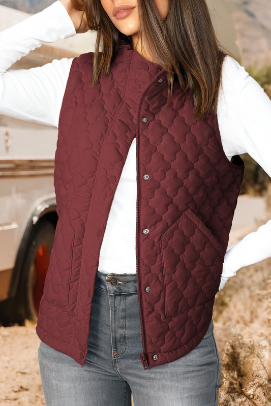 Quilted Snap Button Zip Up Winter Vest