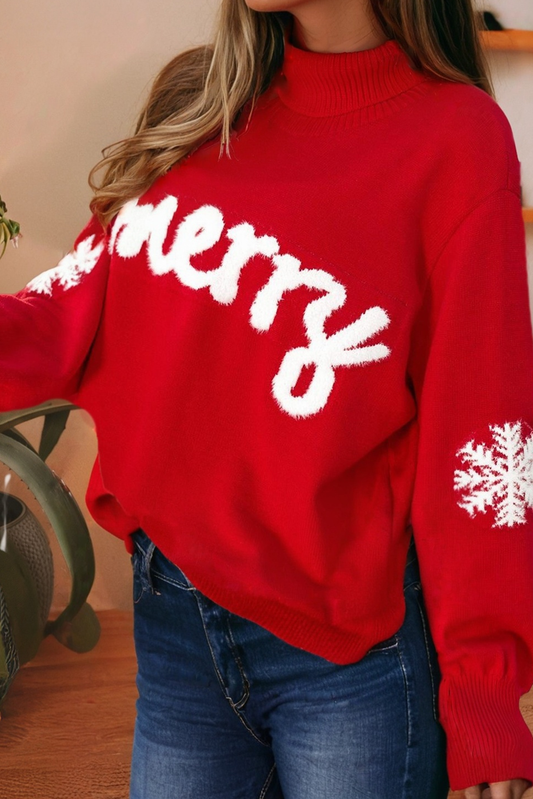 Merry Snowflake Pattern Christmas Turtleneck Sweater