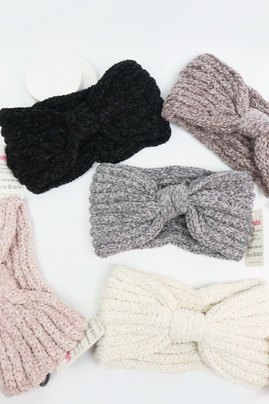 Solid Knit Winter Bow Headband