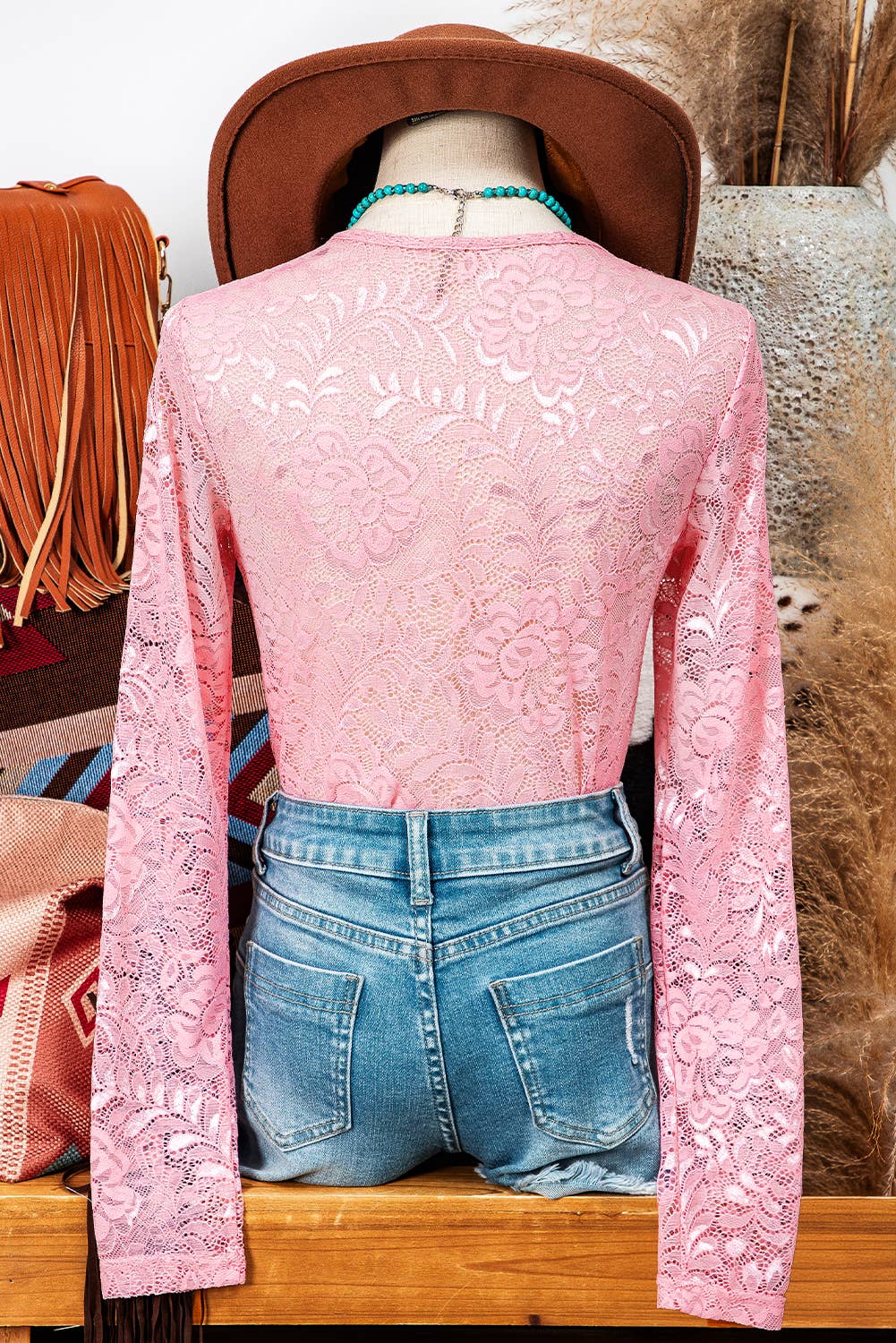 Fashion-W Floral Lace Sheer Long Sleeve Top