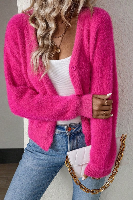 Fuzzy Fleece Button Up Cardigan