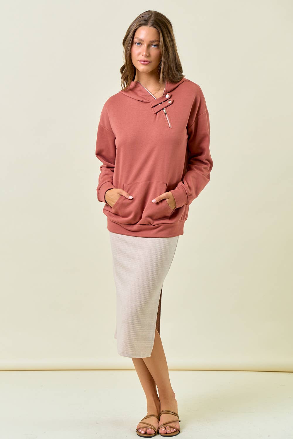 French Terry Hoodie Half Zip Up Sweatshirt