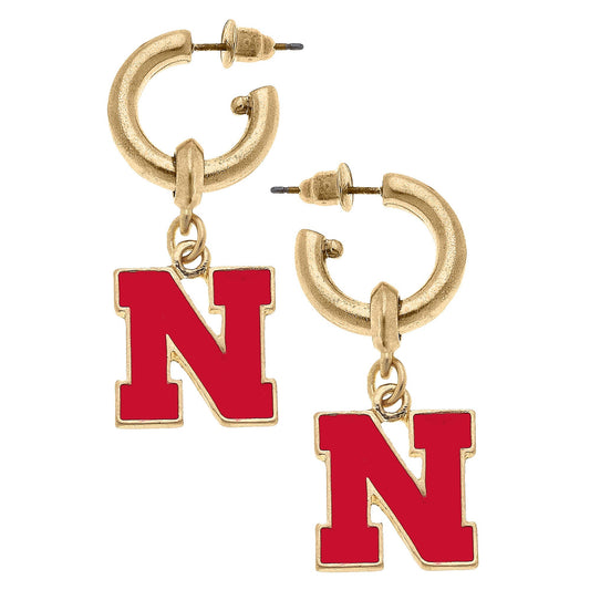 Nebraska Cornhuskers Enamel Drop Hoop Earrings
