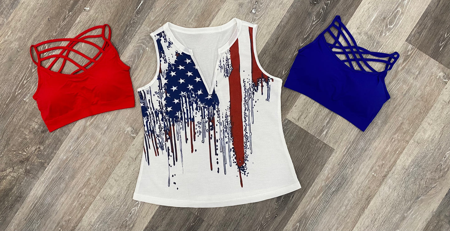 American Flag Print V-Neck Tank