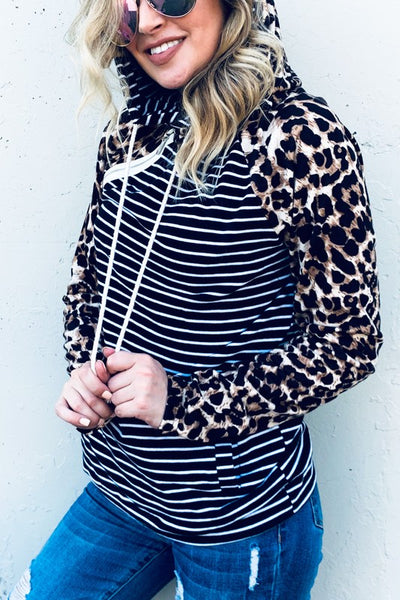 Leopard Stripe Hood with Side Zipper Hoodie