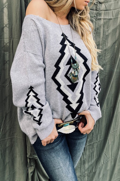 Aztec Printed Pullover Sweater