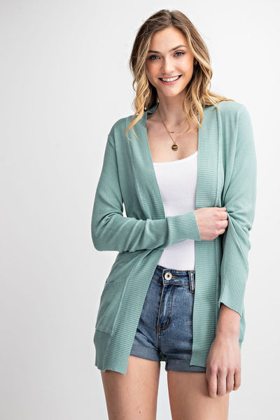Solid Open Front Cardigan with Pockets