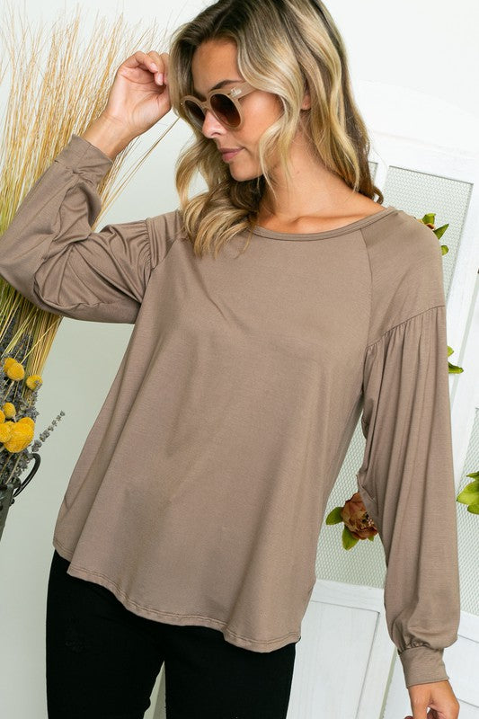 Solid Jersey Puff Sleeve Knit Top