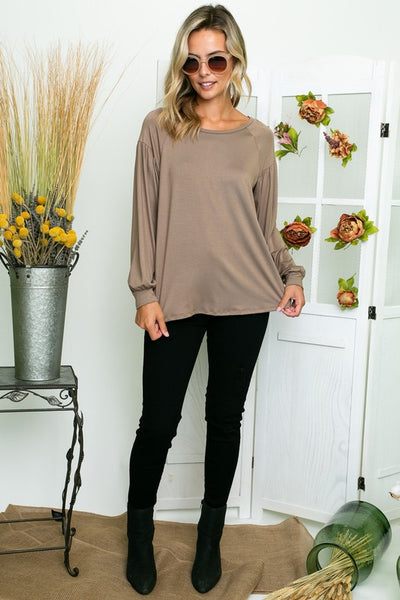 Solid Jersey Puff Sleeve Knit Top