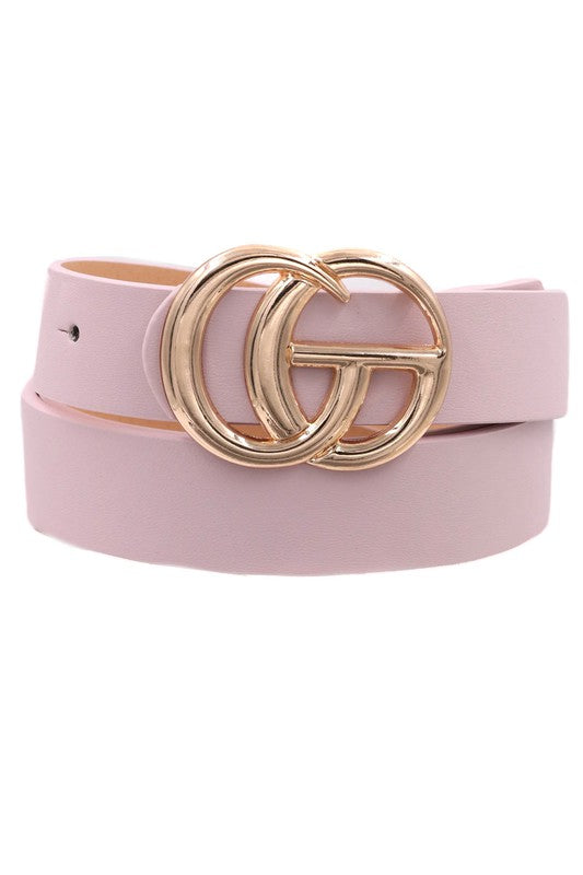Faux Leather Double Metal Ring Buckle Belt