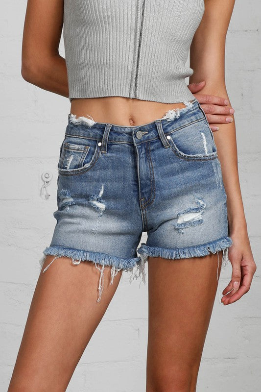 Insane Gene Mid Rise Distressed Shorts