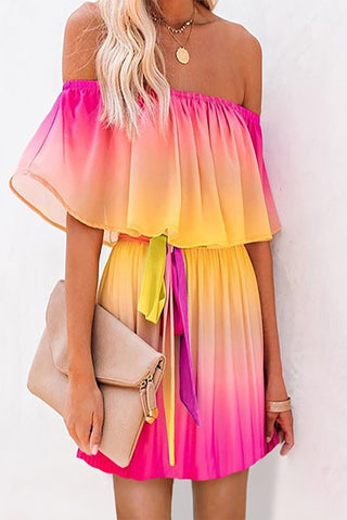 Off Shoulder Gradient Color Mini Dress