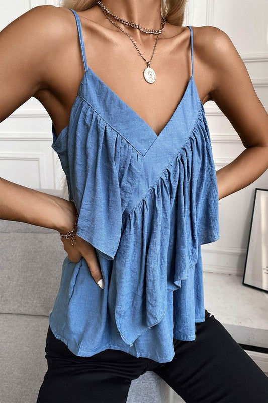 Flowy Adjustable Strap Ruffle Top