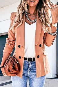 Open Front Blazer with Wide Collar and Button Detail