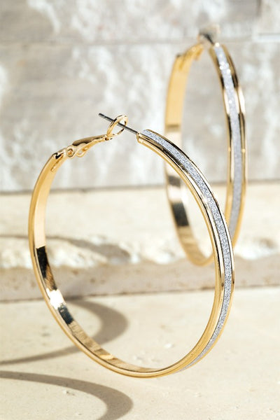 Metal Hoop Earrings with Sparkle Stripe