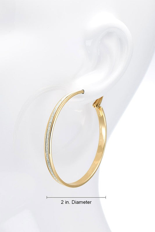 Metal Hoop Earrings with Sparkle Stripe