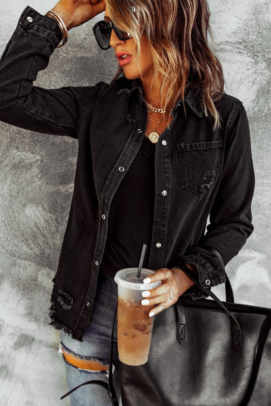 Distressed Denim Button Up Shirt