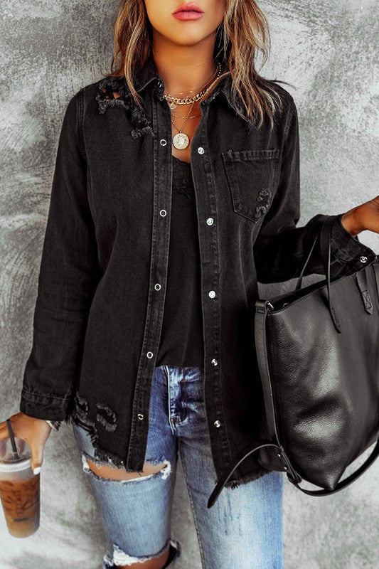 Distressed Denim Button Up Shirt