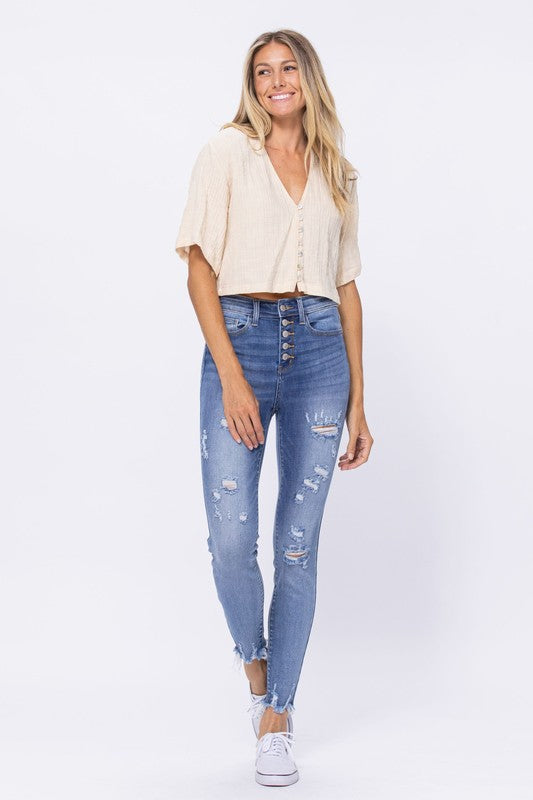 Judy Blue Distressed Buttonfly Jeans