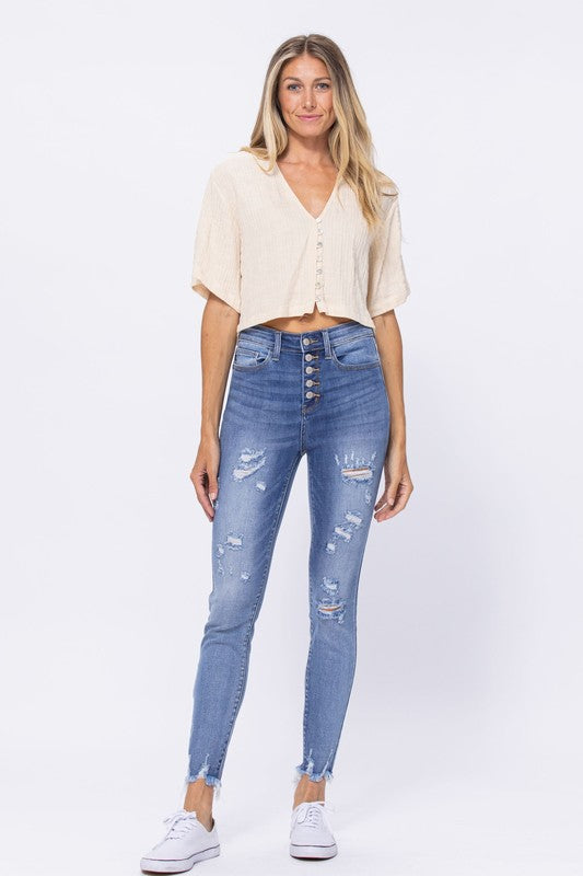 Judy Blue Distressed Buttonfly Jeans