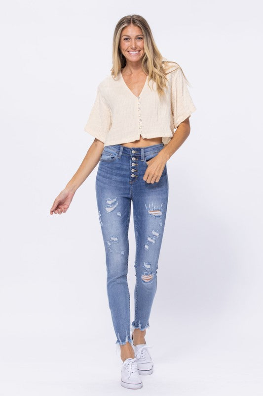 Judy Blue Distressed Buttonfly Jeans