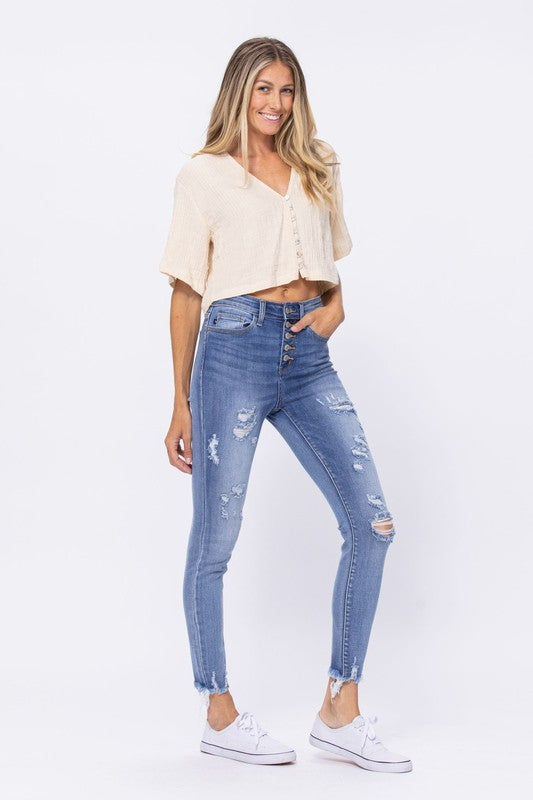 Judy Blue Distressed Buttonfly Jeans