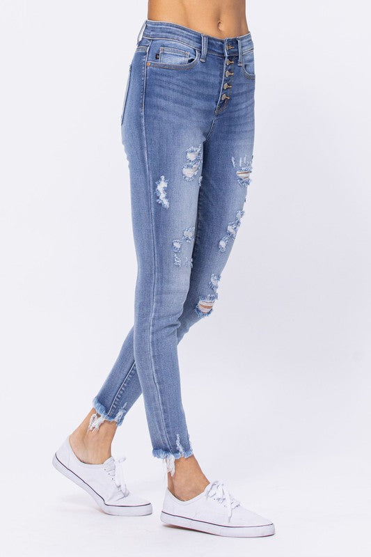 Judy Blue Distressed Buttonfly Jeans