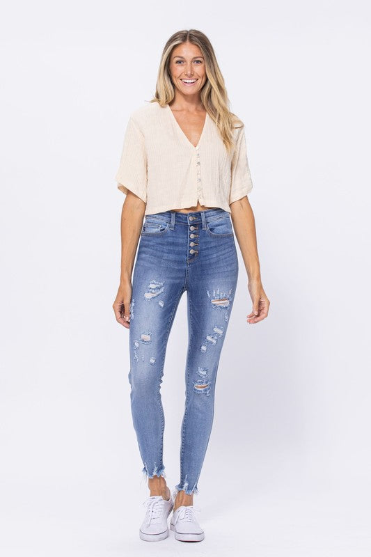 Judy Blue Distressed Buttonfly Jeans