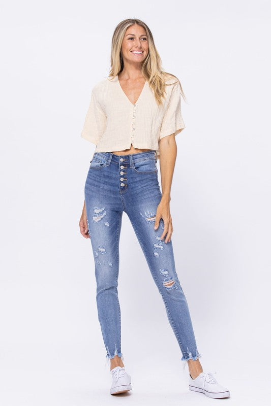 Judy Blue Distressed Buttonfly Jeans