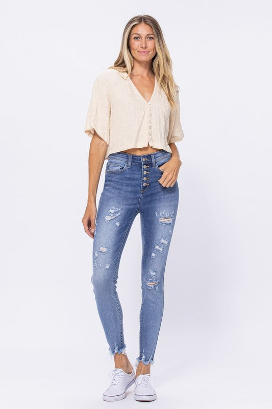 Judy Blue Distressed Buttonfly Jeans