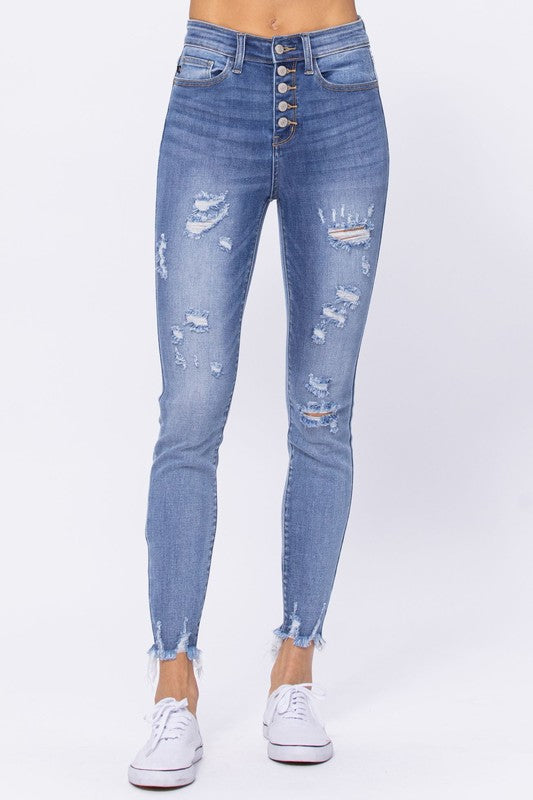 Judy Blue Distressed Buttonfly Jeans