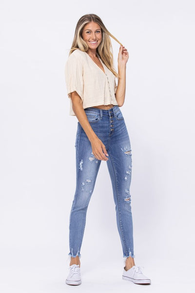 Judy Blue Distressed Buttonfly Jeans