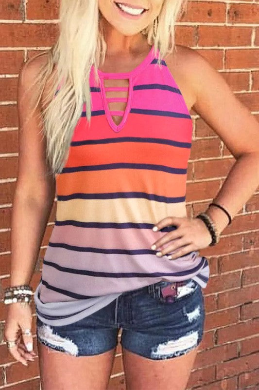 Multicolor Keyhole Neck Tank