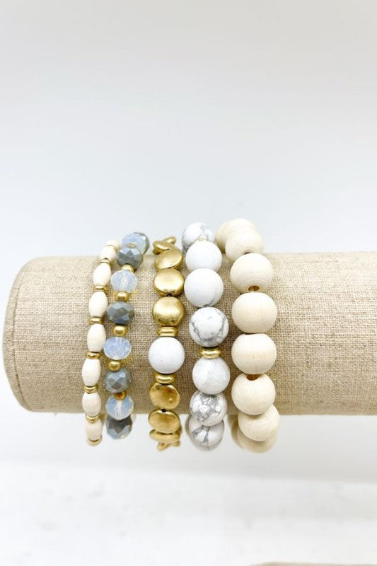 5 Stranded Stone Stretch Bracelet Set