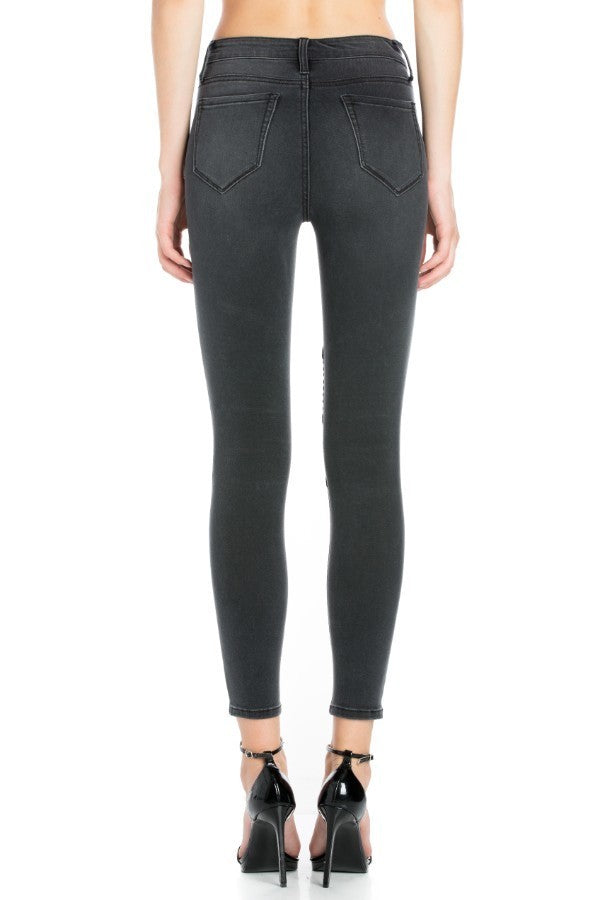 High Waist Gray Wash Skinny Jeans